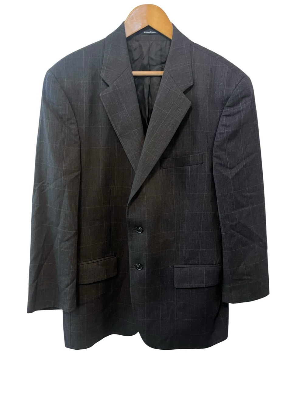 Chaps Ralph Lauren Charcoal Gray Windowpane 100% Wool Two-Button Suit Jacket 42R